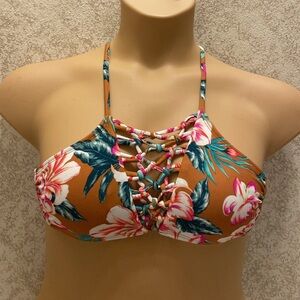 Xhilaration Tropical Macrame Front Bikini Top - Brown and Pink